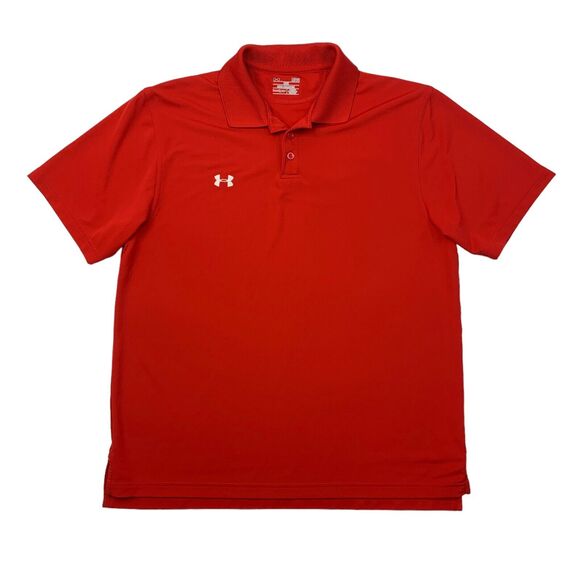 Under Armour Polo Shirt Mens L Large Poppy Heatgear Short Sleeve Performance - Picture 1 of 10